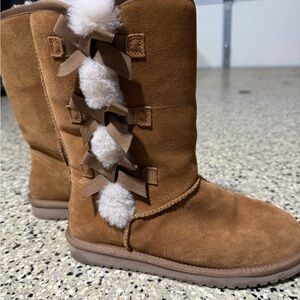 Women's Tan Suede Boots with Bow Detail